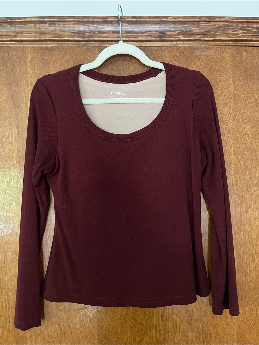 OGL Burgundy Scoop Neck Top Built in Bra